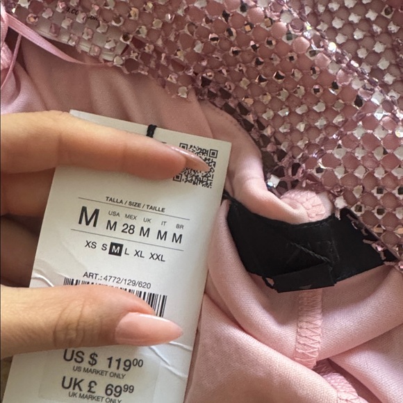 ZARA Rhinestone Baby Pink Sequin Drape Top - BRAND NEW - Picture 7 of 7